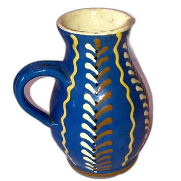 Ceramic Mini Pitcher Jug Italian Handcrafted Blue Yellow Orange Cream 6 x 5 inch - Picture 1 of 6